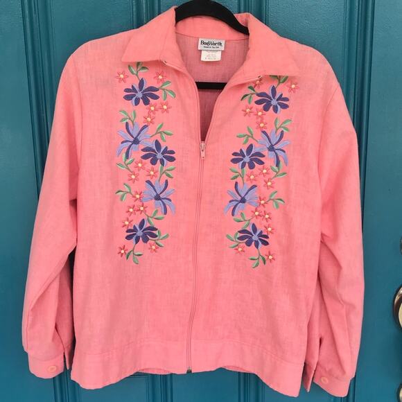 Vintage BonWorth salmon Pink blue flowers Embroidered size petite small - Picture 5 of 6